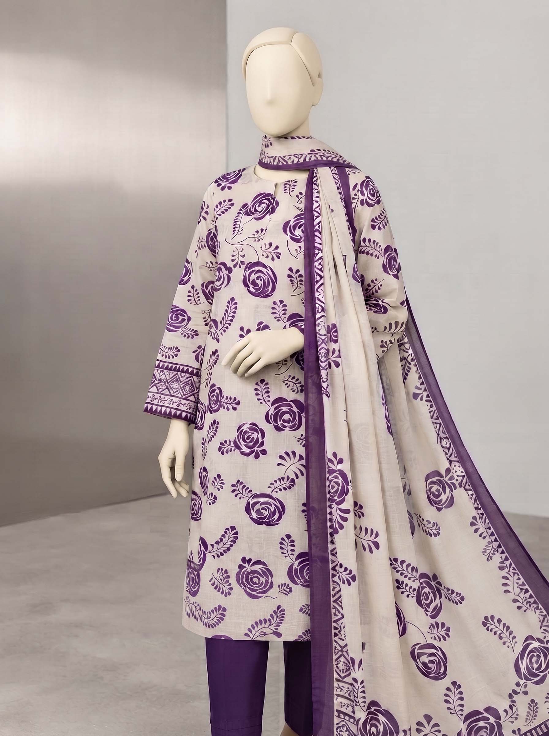 ALMAIDA Summer '26 – Purple Rose Print (3 Piece
