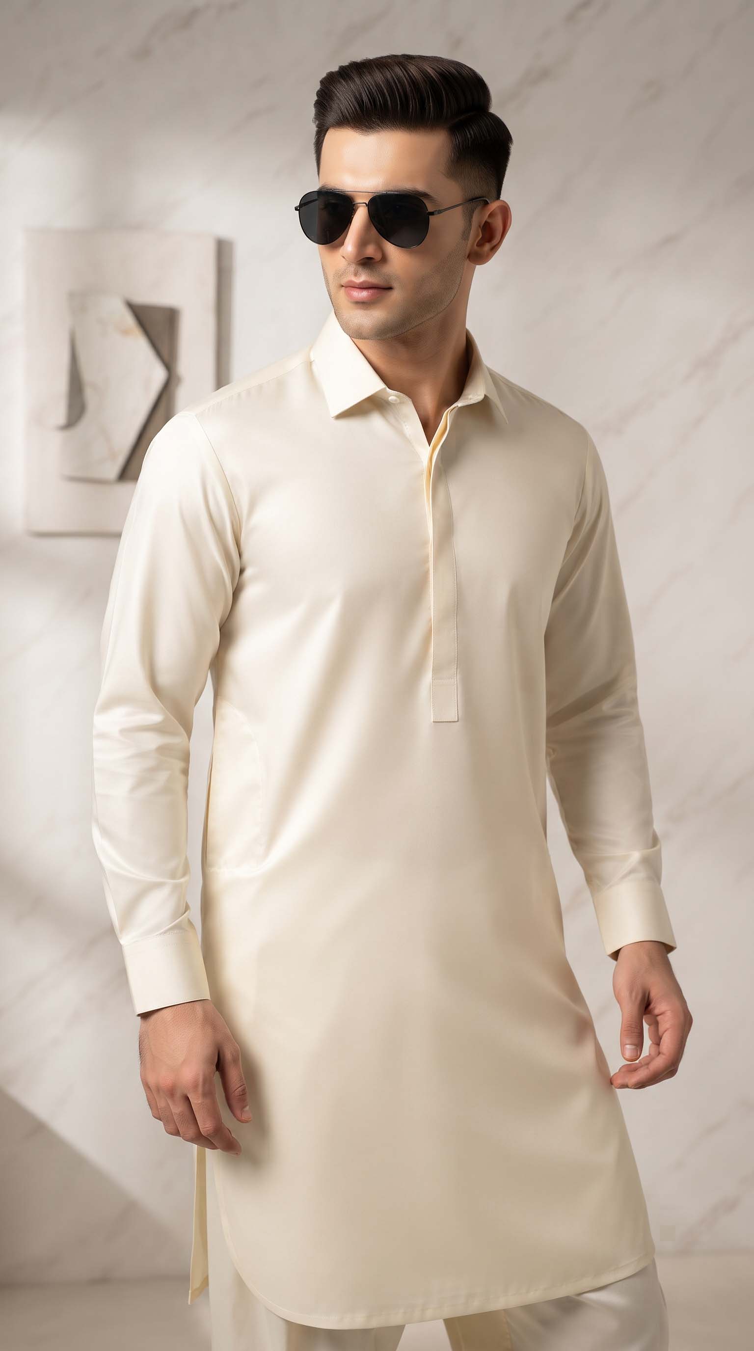Sada Bahar Ivory Cream Unstitched Fabric – Classic Collar Style | Azadi Sale