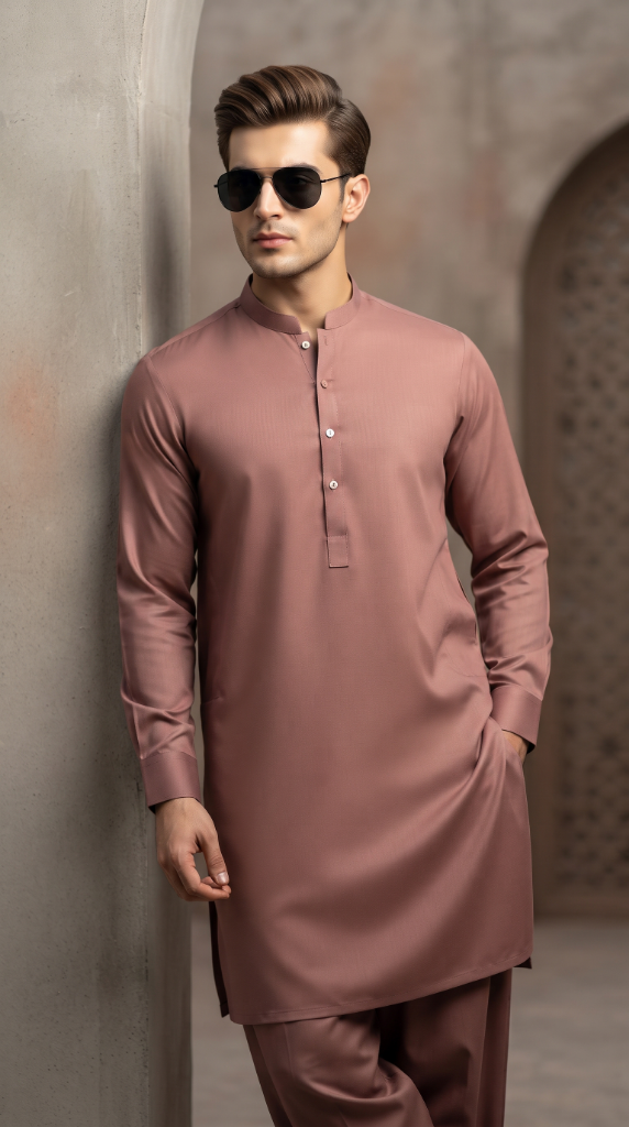 Premium Wash & Wear Boski Kurta Shalwar | Dusty Rose