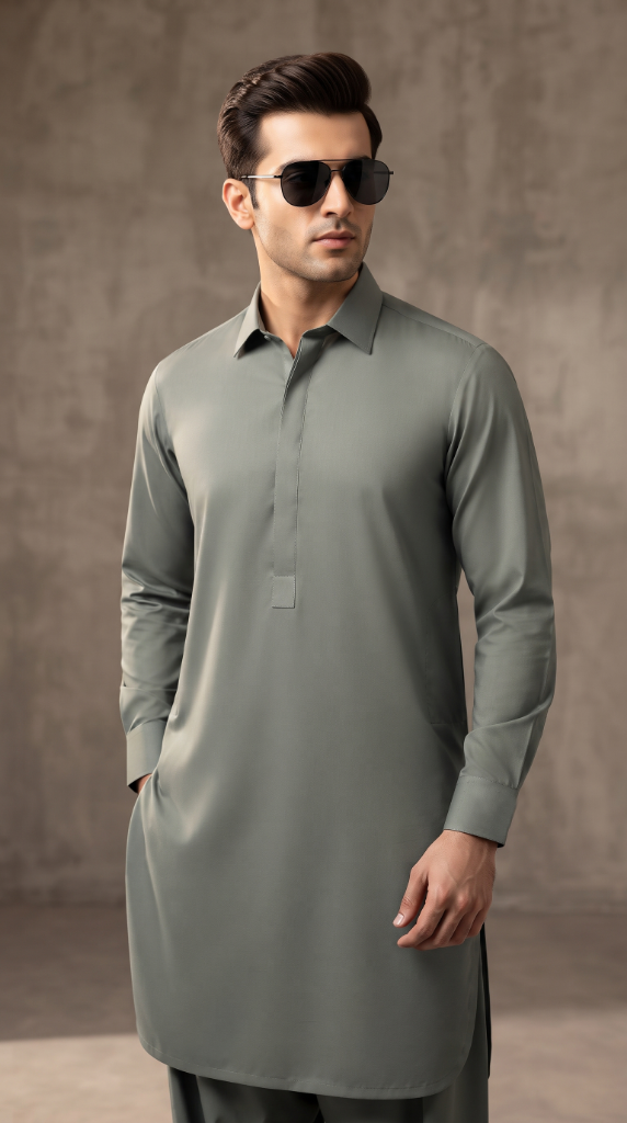 Premium Wash & Wear Boski Kurta Shalwar | Steel Grey