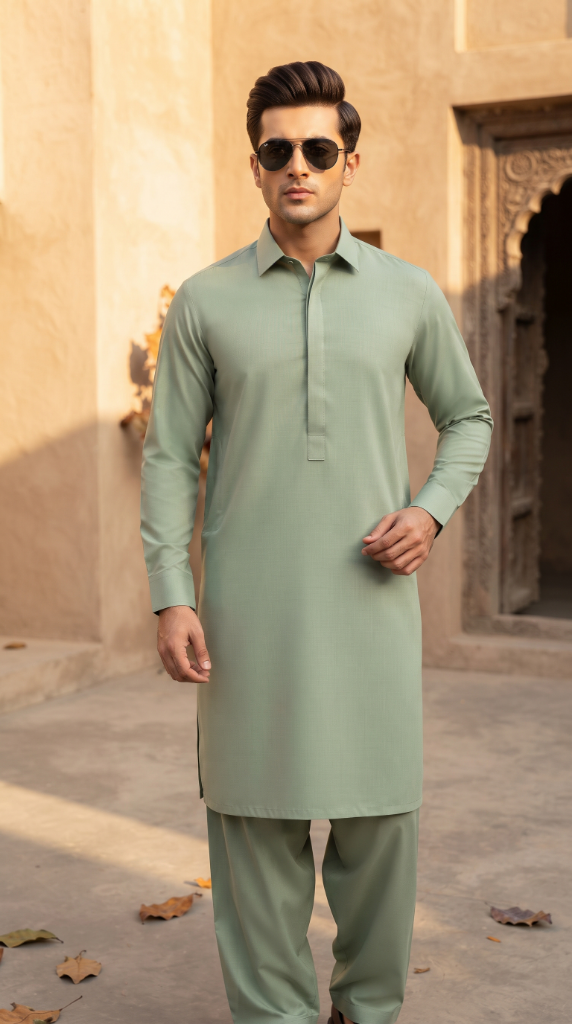 Premium Wash & Wear Boski Kurta Shalwar | Mint Green