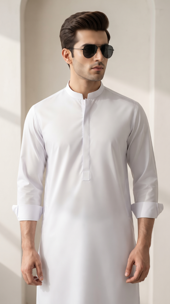 Premium Wash & Wear Boski Kurta Shalwar | Pure White