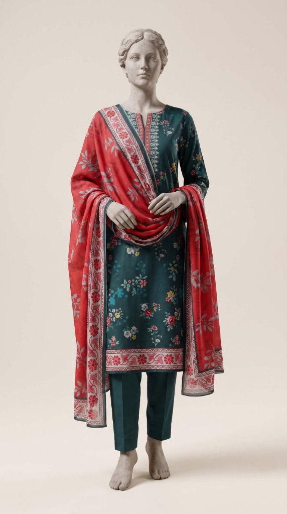 Shanaya Printed Lawn 3-Piece Unstitched Suit | Teal Green Floral