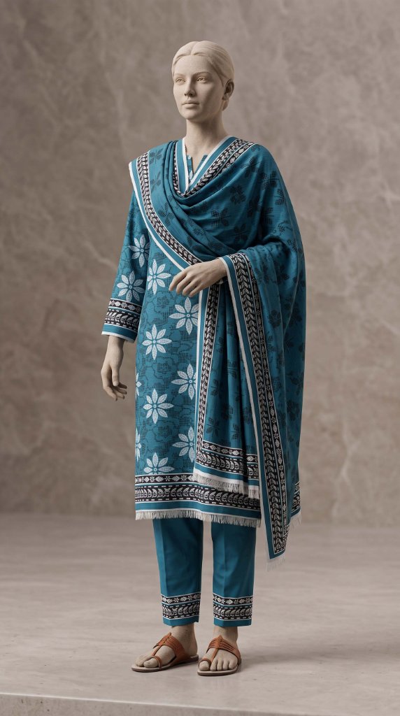 Saya Tana Dora Lawn 3-Piece Suit | Teal Blue Floral
