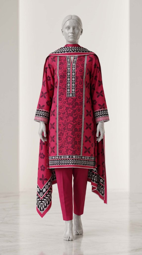 Saya Tana Dora Lawn 3-Piece Suit | Fuchsia Hot Pink