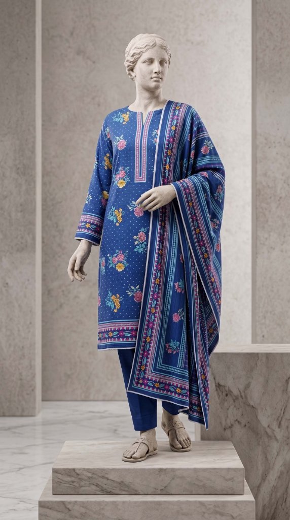 Saya Tana Dora Lawn 3-Piece Suit | Royal Blue Floral