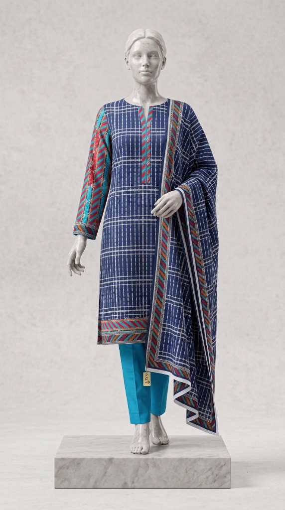 Saya Tana Dora Lawn 3-Piece Suit | Navy Blue Bandhani