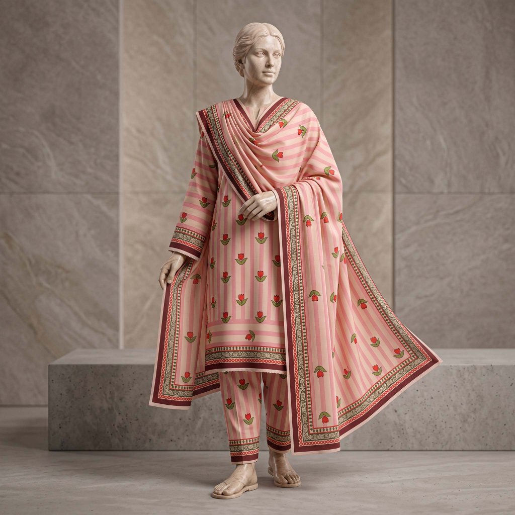 Ego Digital Lawn 3-Piece Suit | Pink Stripe Tulip Print