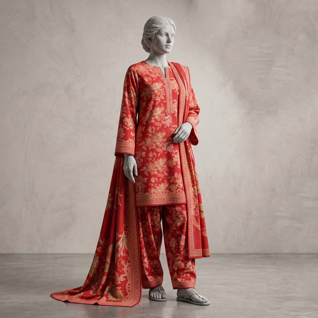 Ego Digital Lawn 3-Piece Suit | Red Floral Greek Border