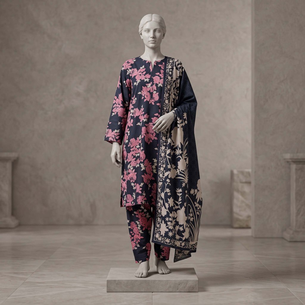 Ego Digital Lawn 3-Piece Suit | Navy Blue Floral