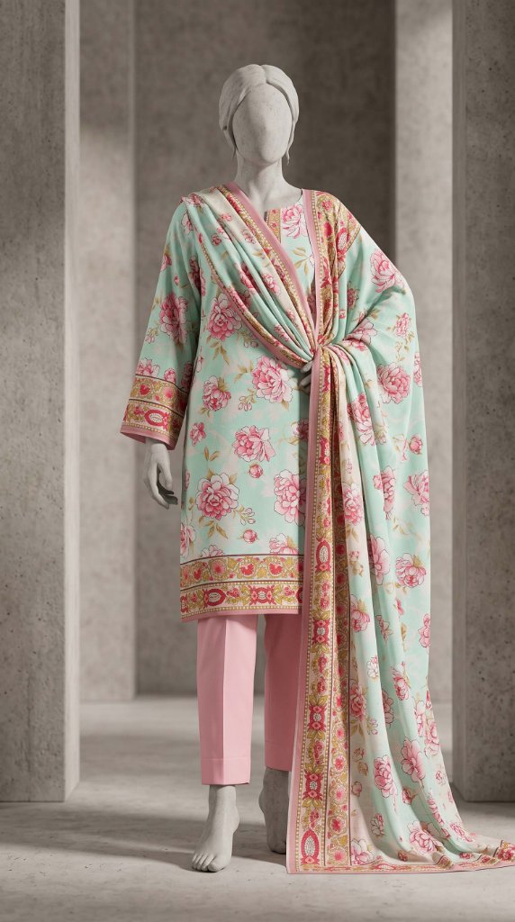 Mausummery 2026 3PC Lawn Suit | Mint Sea Green Floral