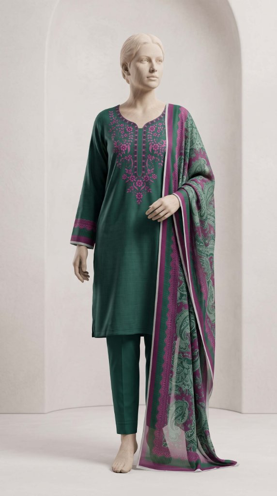 Mausummery 2026 3PC Lawn Suit | Emerald Green Magenta Paisley