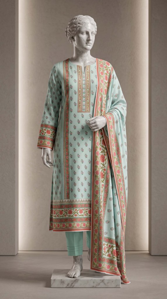 Mausummery 2026 3PC Lawn Suit | Powder Blue Floral Border