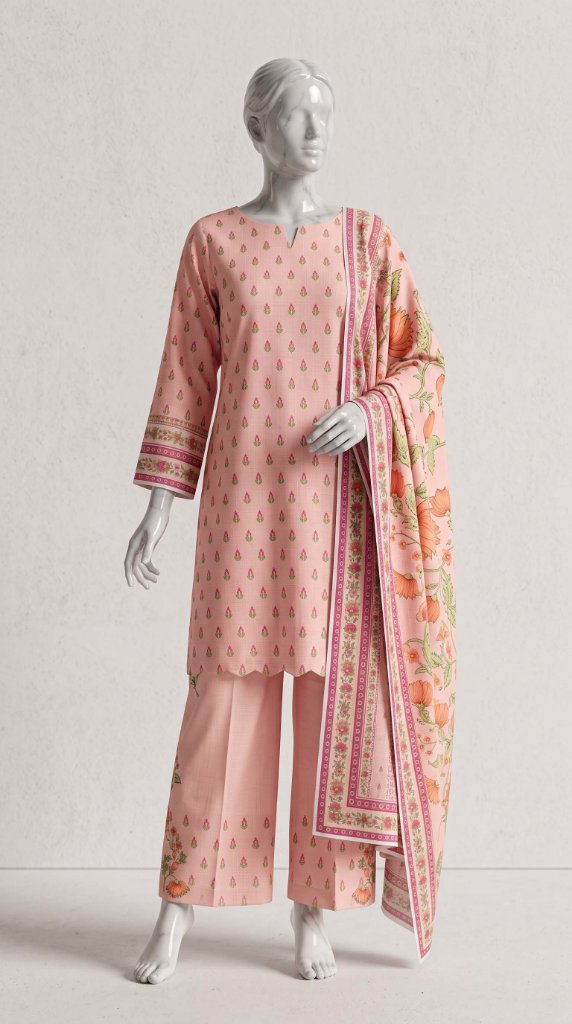 Mausummery 2026 3PC Lawn Suit | Blush Pink Floral Scalloped