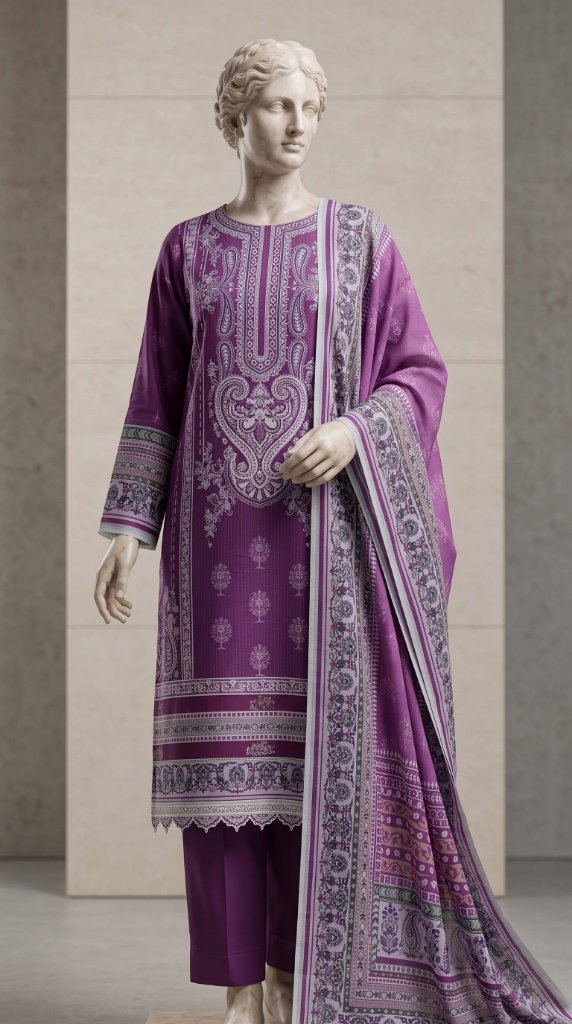 Mausummery 2026 3PC Lawn Suit | Magenta Purple Paisley