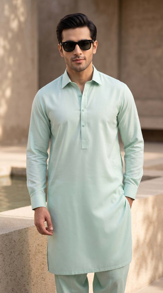 J. Junaid Jamshed Men Summer Kurta Shalwar | Mint Pastel Green
