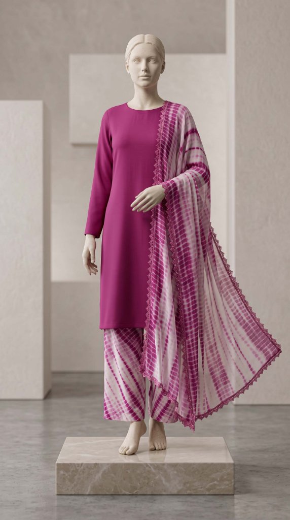 Sapphire Tie & Dye 3PC Lawn Suit | Magenta Fuchsia