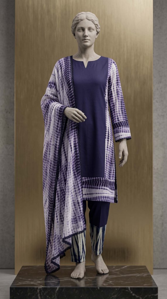 Sapphire Tie & Dye 3PC Lawn Suit | Navy Blue
