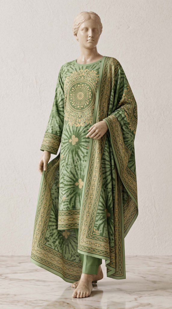 Nishat 3PC Lawn Suit | Sage Green Tie-Dye Sunburst