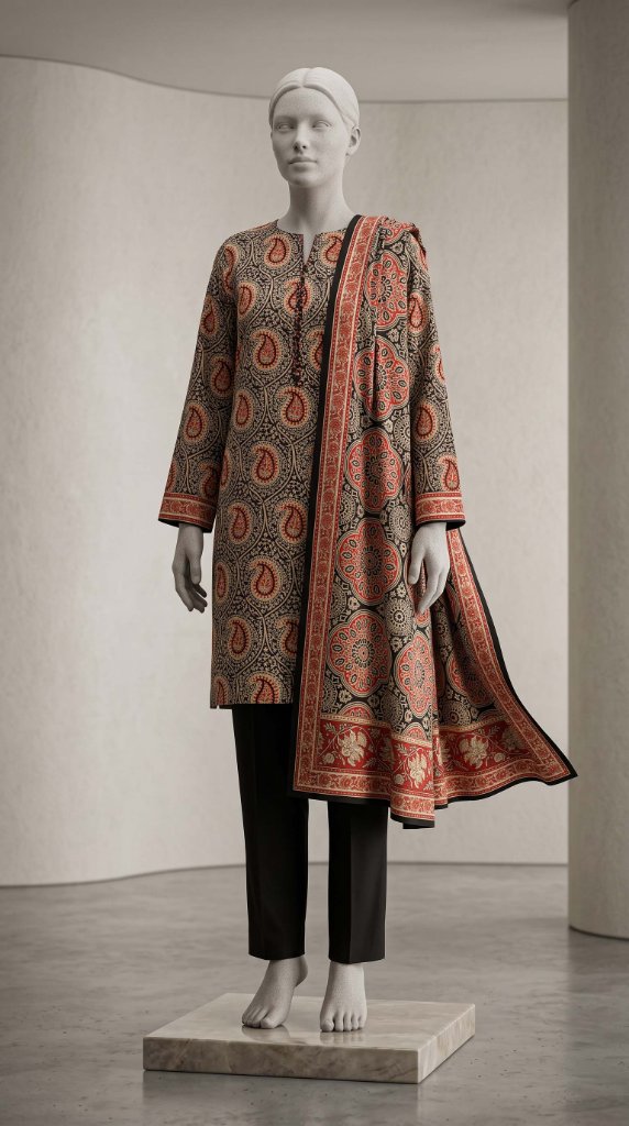 Nishat 3PC Lawn Suit | Black Paisley Red Border